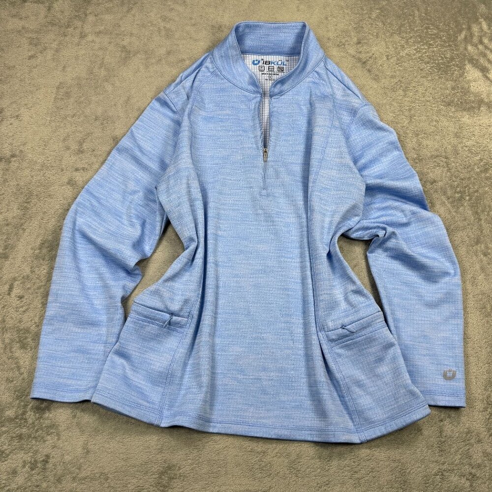 IBKUL 1/4 Zip Long Sleeve Shirt Womens M Blue Performance Golf Cooling Stretch